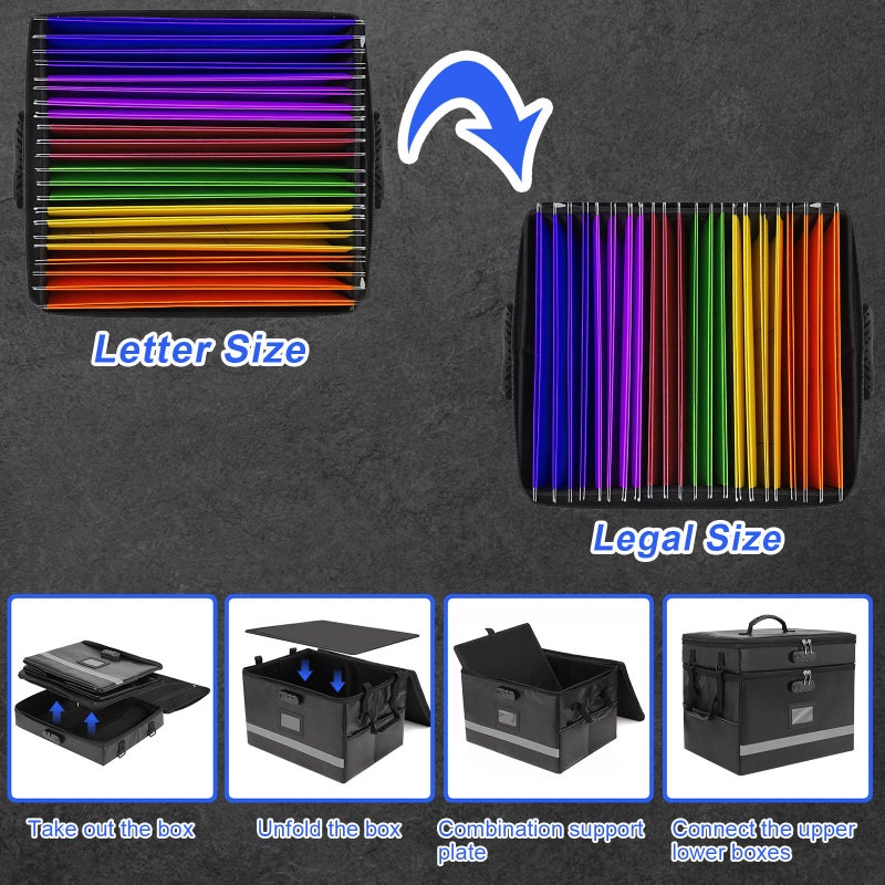 EXLIFBAG 2 Layer File Box with Lock, Portable Document Organizer Box with Handle, Fireproof File Box for Home Office, Legal File Organizer Storage - Image 4