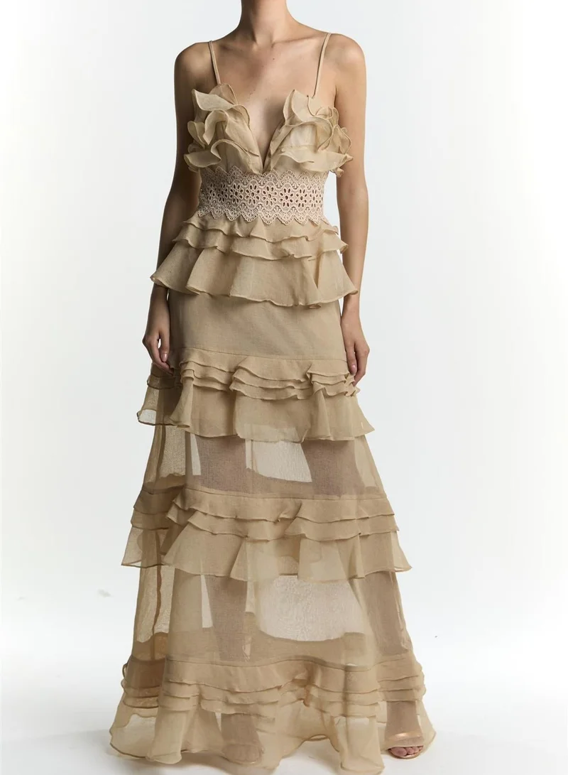 True Decadence Sophia Stone Tiered Ruffle Maxi Dress
