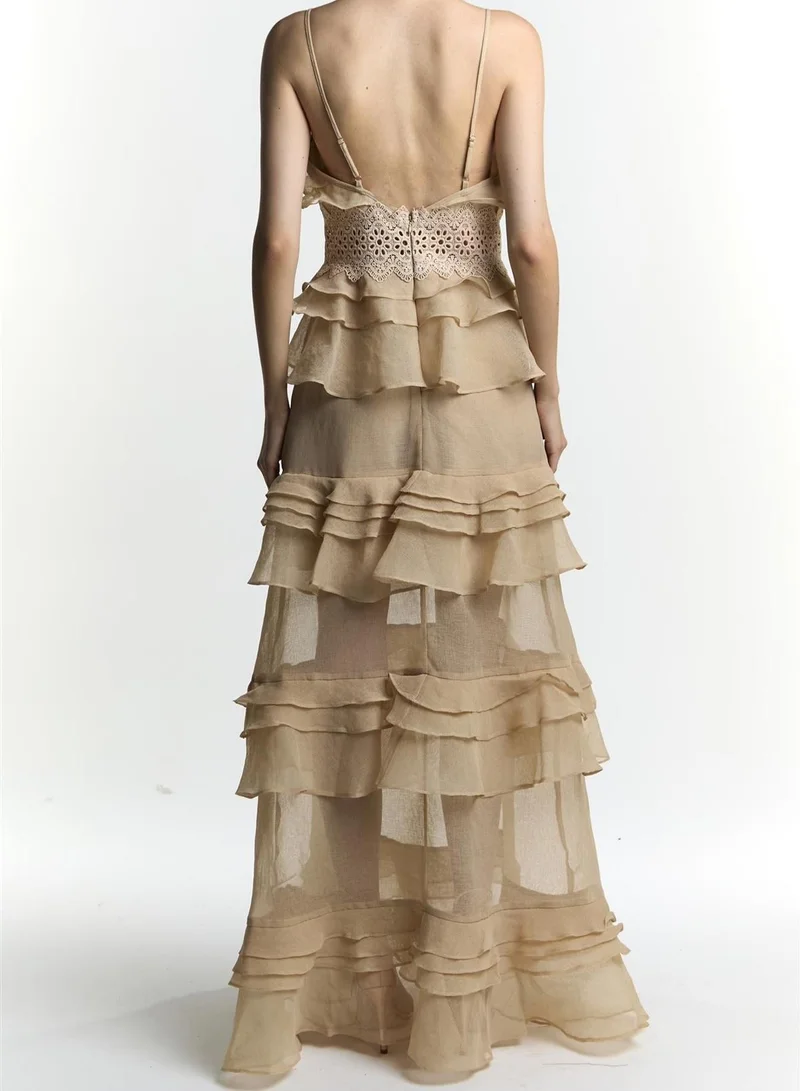 True Decadence Sophia Stone Tiered Ruffle Maxi Dress