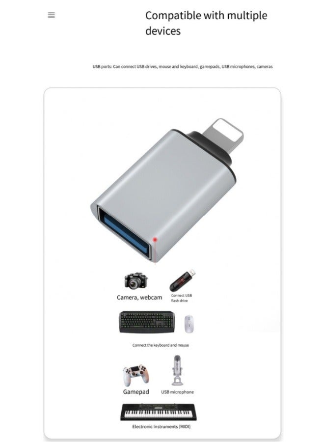 Applicable Apple Cell Phone OTG Adapter Lightning Conversion Card Reader USB3.0 Microphone U Disk Sound Card