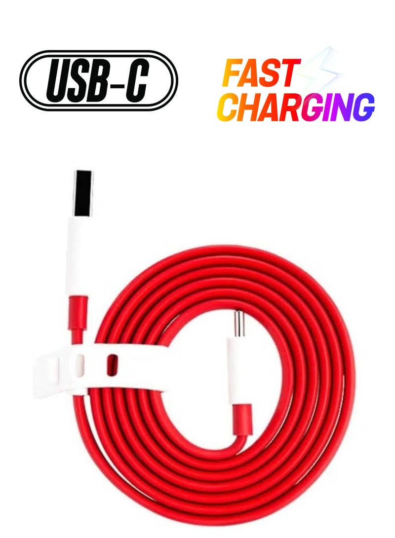 كابل شحن Type-C جديد - أحمر/أبيض، شحن سريع ونقل بيانات - Image 1
