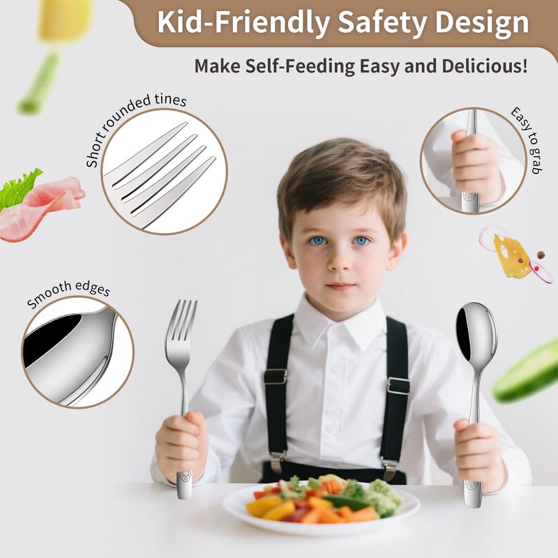 DEHOV Toddler Eating Utensils Set,Set Of 12 Food Grade Stainless Steel Silverware Sets For Kids,Dishwasher Safe Children Small Metal Spoons And Forks Flatware Sets - Image 3