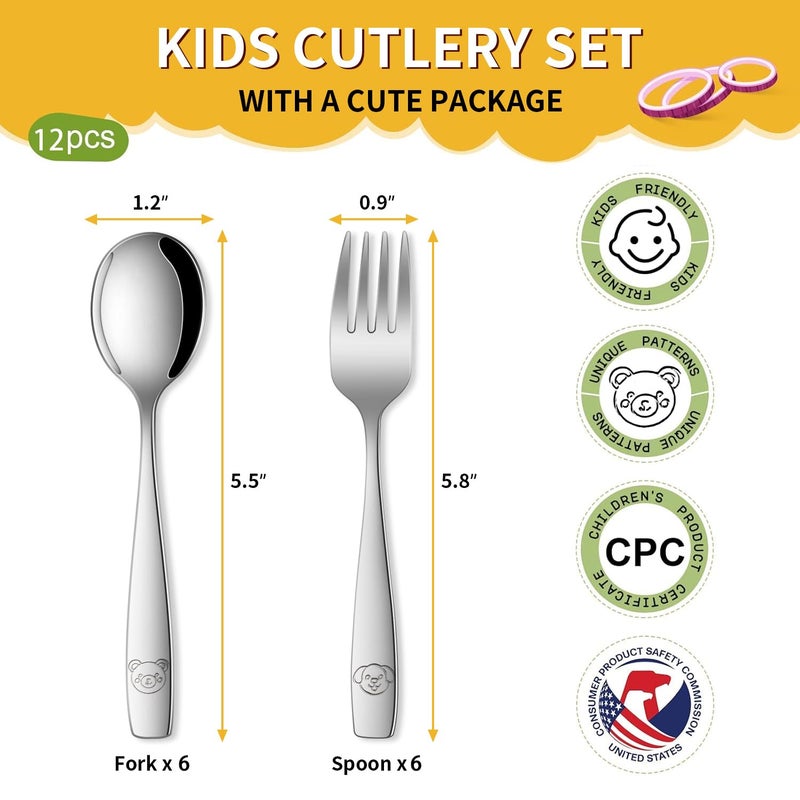 DEHOV Toddler Eating Utensils Set,Set Of 12 Food Grade Stainless Steel Silverware Sets For Kids,Dishwasher Safe Children Small Metal Spoons And Forks Flatware Sets - Image 2