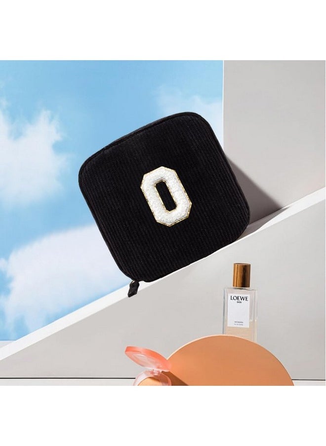 LETGO Initial Make Up Bag Travel Toiletry Bag, Mini Makeup Bag Preppy Stuff Purse Organizer Travel Essentials Gifts For Women Teen Girlfriend Teacher Mom Back To School Gifts (Letter O, Black)  - Image 4
