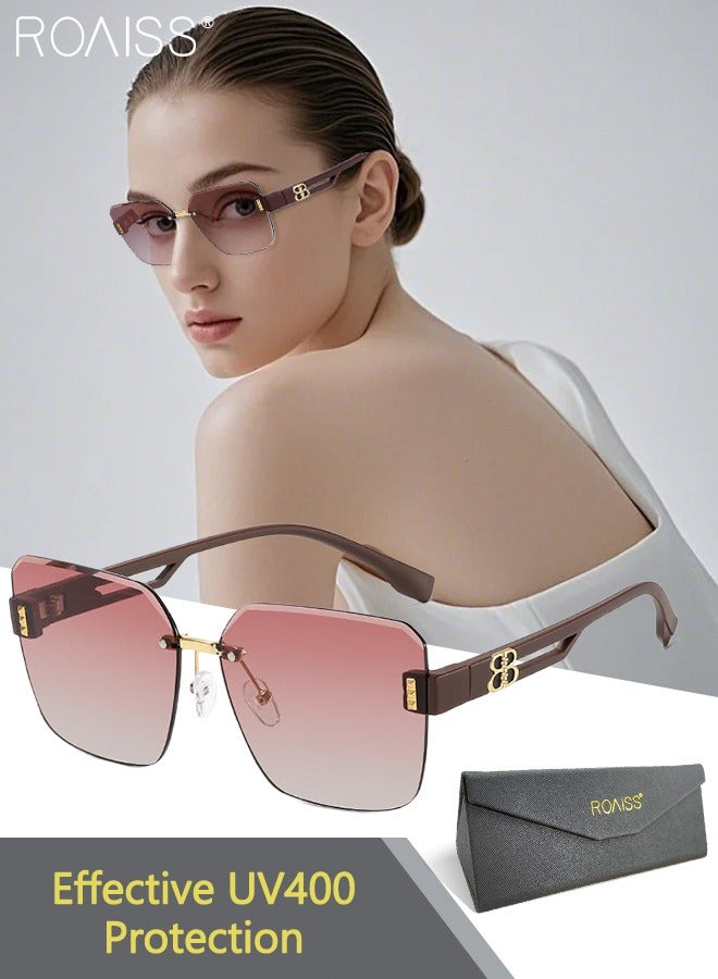 roaiss Women's Square Sunglasses, UV400 Protection Sun Glasses with Fashion Temples, Elegant Sun Shades for Women with Glasses Case, 61mm - Image 1