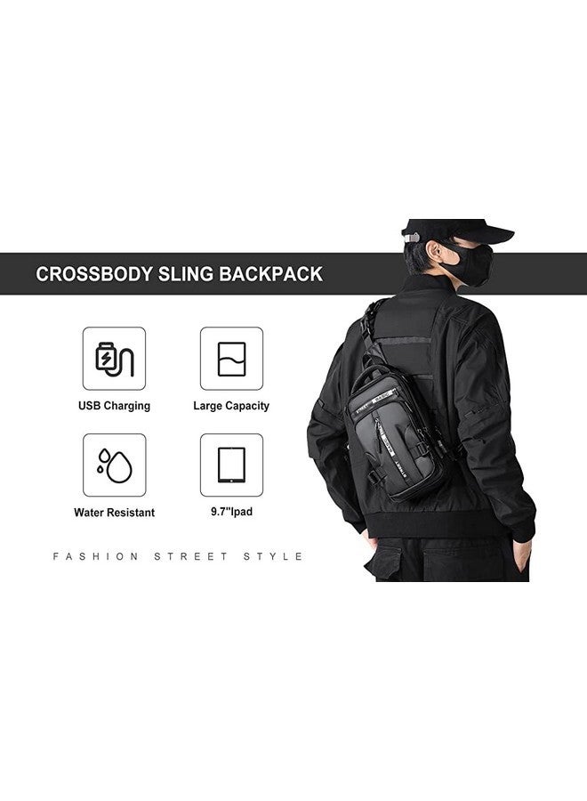 13 SOEME Anti Theft Waterproof Unisex Sling Bag, USB Charging Port Side Backpack With Multifunctional Use for Travel, Hiking, Camping, Daily Crossbody Chest Bags for Men & Women (Grey & Black) - Image 2