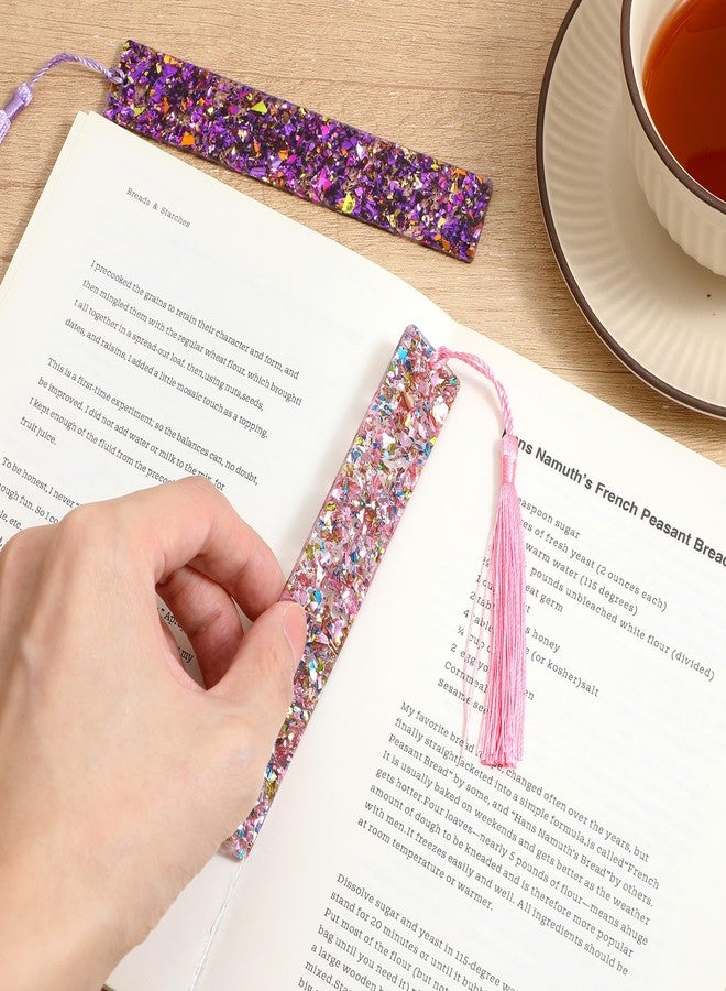 Matwsec 2 Pcs Glitter Bookmarks with Tassels Resin Bookmarks for Girls Kids Book Marks for Reading Purple Pink Tassel Bookmark for Girls Women Book Lover Reading Presents - Image 4