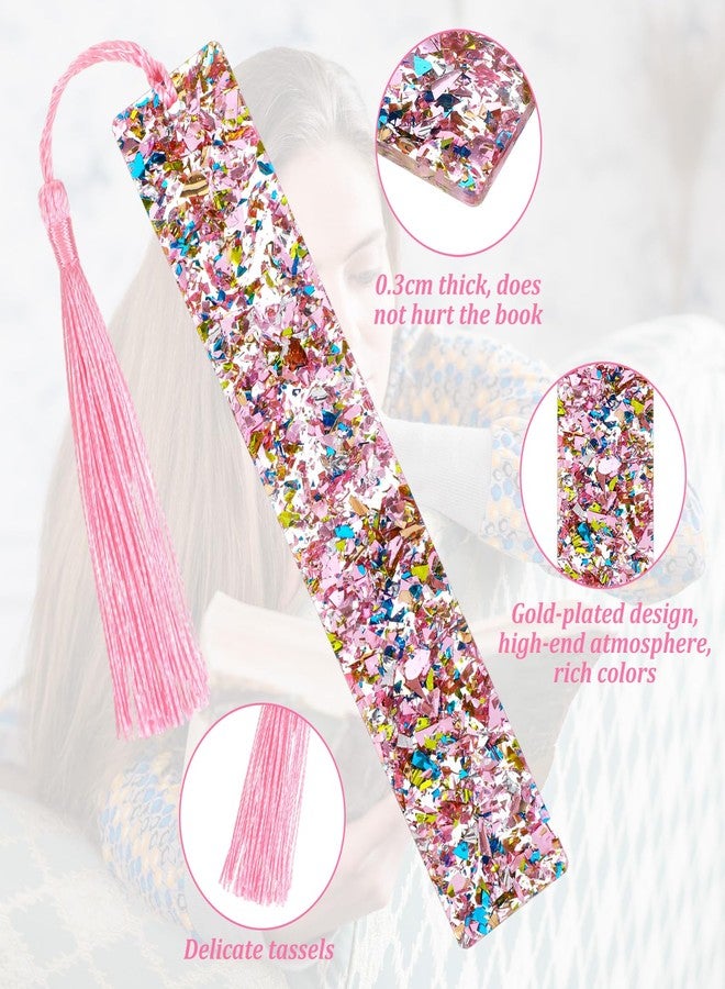 Matwsec 2 Pcs Glitter Bookmarks with Tassels Resin Bookmarks for Girls Kids Book Marks for Reading Purple Pink Tassel Bookmark for Girls Women Book Lover Reading Presents - Image 3