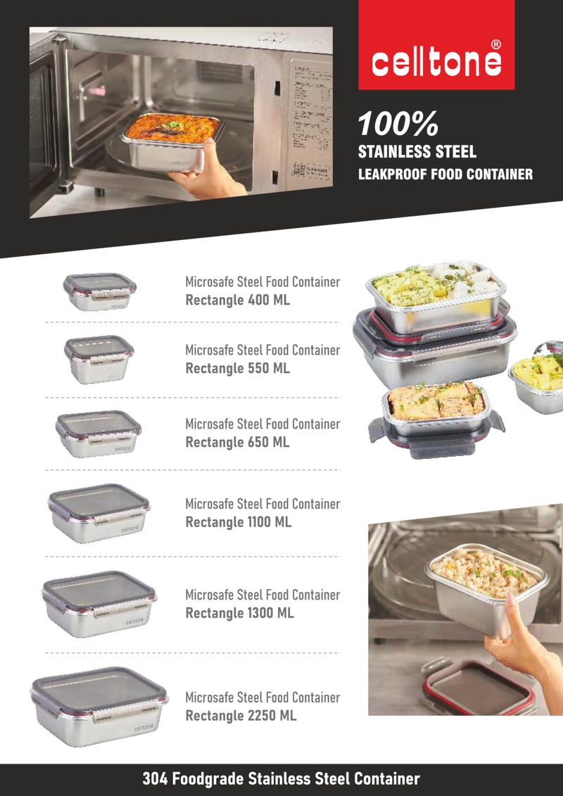 Celltone Fridge to Oven Microwave Safe Stainless Steel Reusable Food Storage Containers with Leak-Proof and Airtight Lids (Rectangular Set of 3) - Image 2