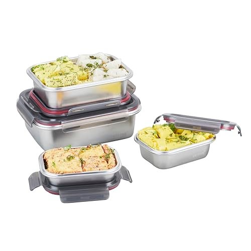 Celltone Fridge to Oven Microwave Safe Stainless Steel Reusable Food Storage Containers with Leak-Proof and Airtight Lids (Rectangular Set of 3) - Image 5