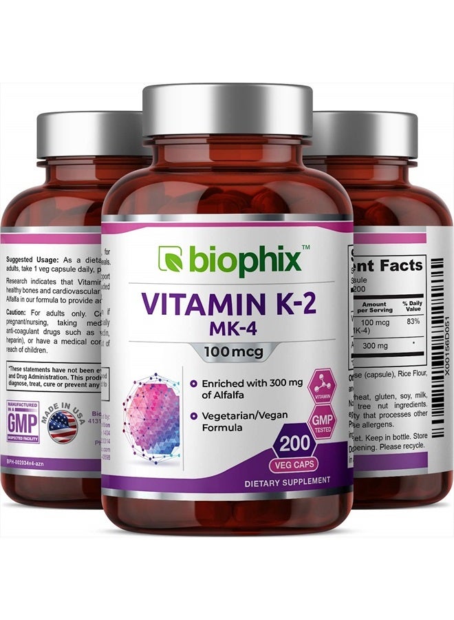 biophix فيتامين K2 MK-4 - 100 ميكروغرام 200 كبسولة مع البرسيم - يدعم صحة العظام القوية والمناعة وD-3 - Image 4