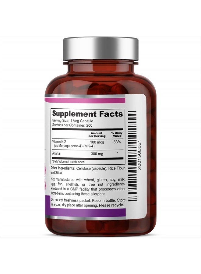 biophix فيتامين K2 MK-4 - 100 ميكروغرام 200 كبسولة مع البرسيم - يدعم صحة العظام القوية والمناعة وD-3 - Image 3