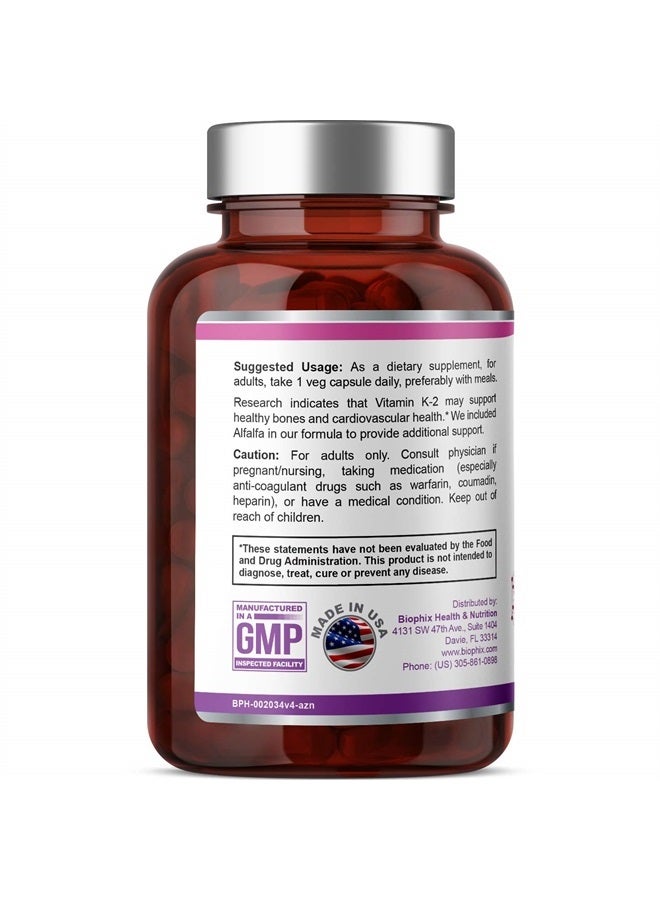 biophix فيتامين K2 MK-4 - 100 ميكروغرام 200 كبسولة مع البرسيم - يدعم صحة العظام القوية والمناعة وD-3 - Image 2