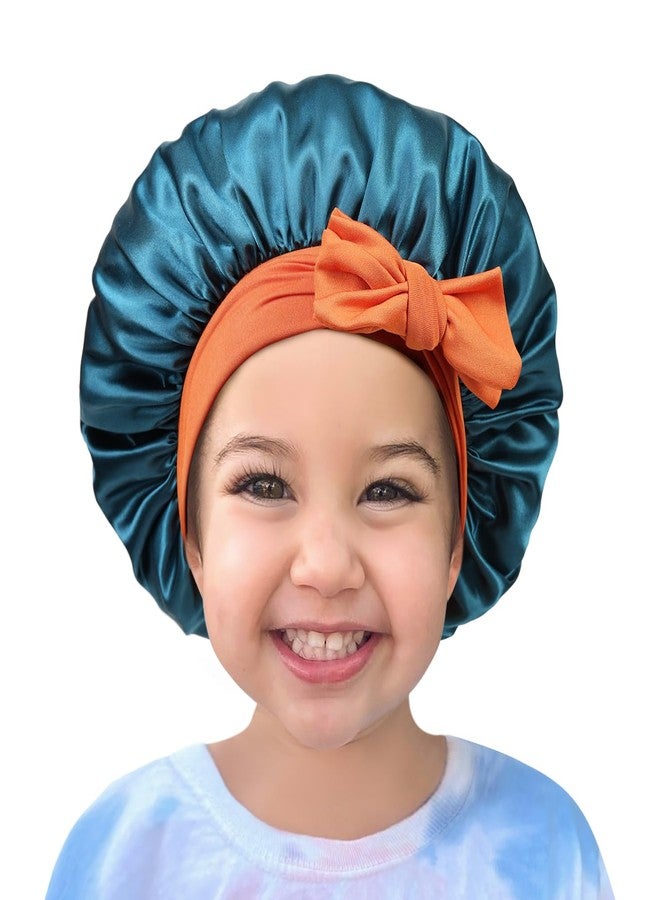 Cospack Satin Bonnet Silk Hair Cap: 2pcs Kids Bonnets with Adjustable Tie Band for Baby Toddler Sleeping Hair Bonnets Sleep Comfortable No Slip-Off (Teal & Purple) - Image 3
