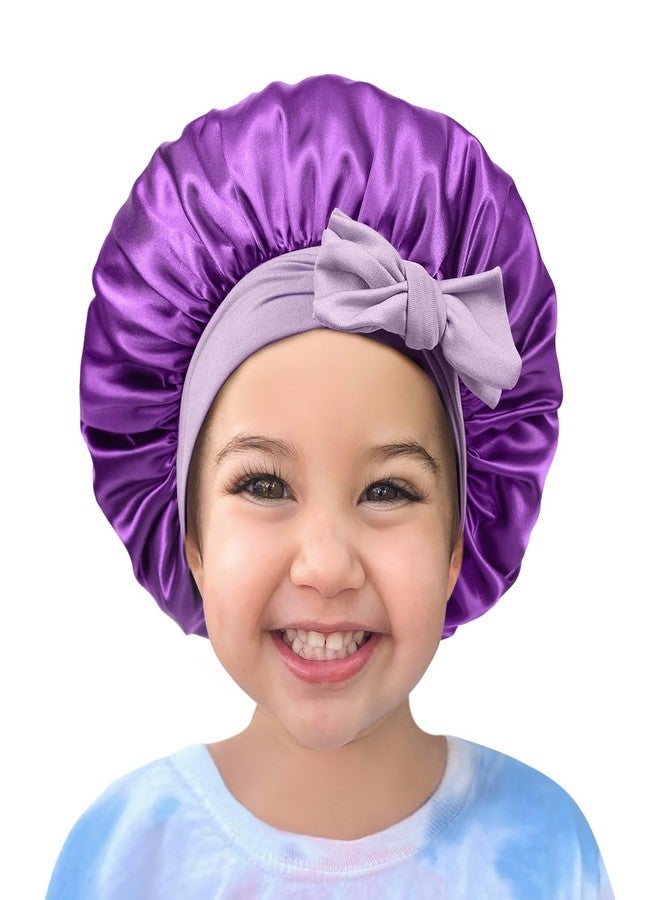 Cospack Satin Bonnet Silk Hair Cap: 2pcs Kids Bonnets with Adjustable Tie Band for Baby Toddler Sleeping Hair Bonnets Sleep Comfortable No Slip-Off (Teal & Purple) - Image 2