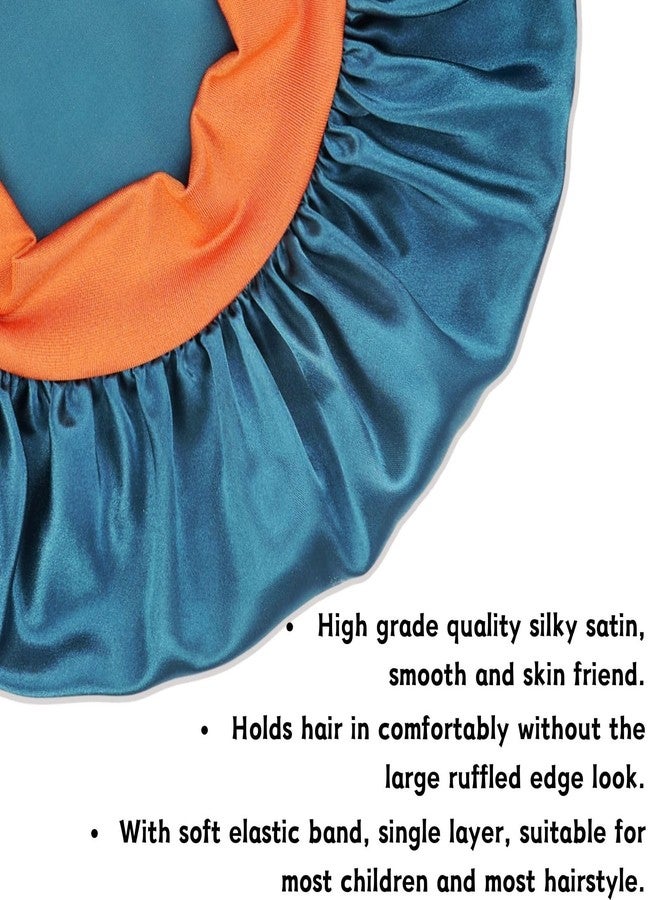 Cospack Satin Bonnet Silk Hair Cap: 2pcs Kids Bonnets with Adjustable Tie Band for Baby Toddler Sleeping Hair Bonnets Sleep Comfortable No Slip-Off (Teal & Purple) - Image 5