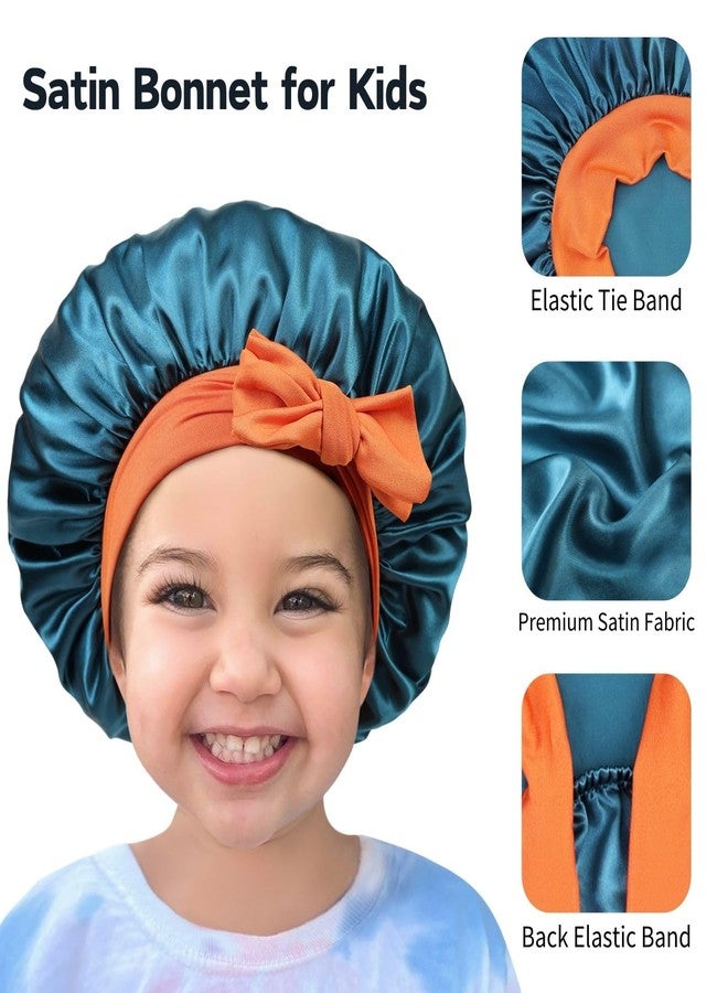 Cospack Satin Bonnet Silk Hair Cap: 2pcs Kids Bonnets with Adjustable Tie Band for Baby Toddler Sleeping Hair Bonnets Sleep Comfortable No Slip-Off (Teal & Purple) - Image 4