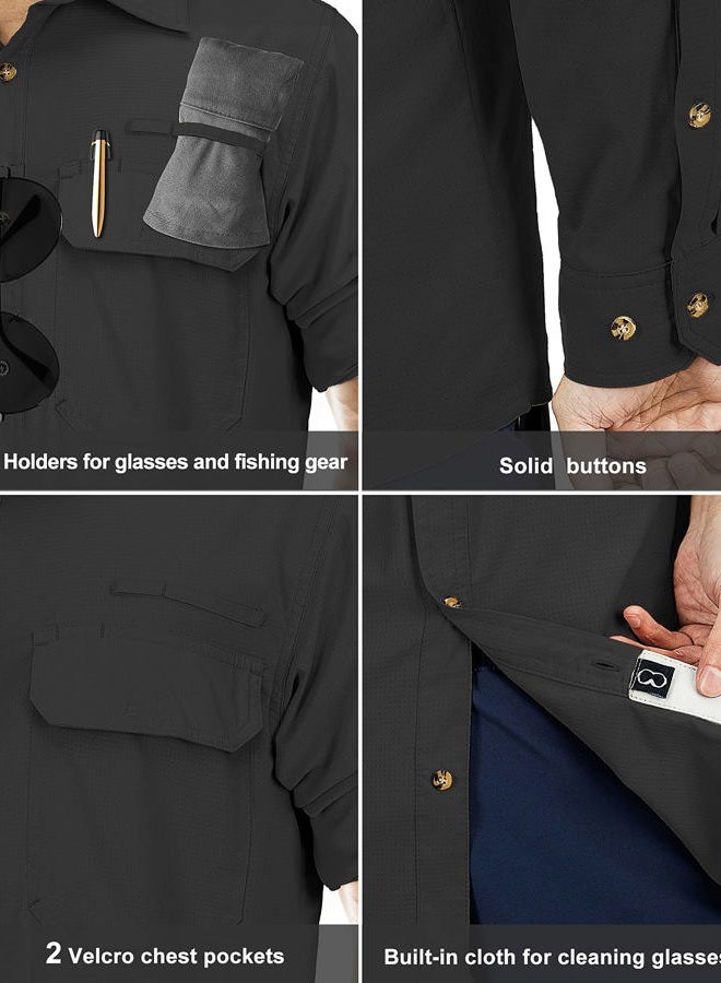 33,000ft Men's Long Sleeve Sun Protection Shirt UPF 50+ UV Quick Dry Cooling Fishing Shirts for Travel Safari Camping Hiking, Black, M - Image 5