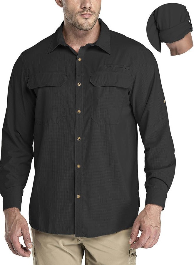 33,000ft Men's Long Sleeve Sun Protection Shirt UPF 50+ UV Quick Dry Cooling Fishing Shirts for Travel Safari Camping Hiking, Black, M - Image 1
