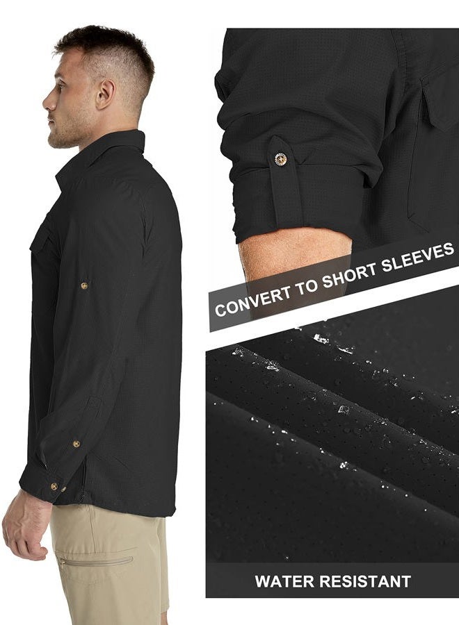 33,000ft Men's Long Sleeve Sun Protection Shirt UPF 50+ UV Quick Dry Cooling Fishing Shirts for Travel Safari Camping Hiking, Black, M - Image 3