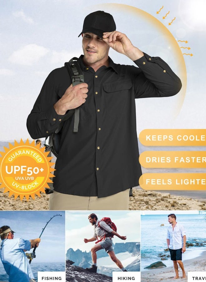 33,000ft Men's Long Sleeve Sun Protection Shirt UPF 50+ UV Quick Dry Cooling Fishing Shirts for Travel Safari Camping Hiking, Black, M - Image 4