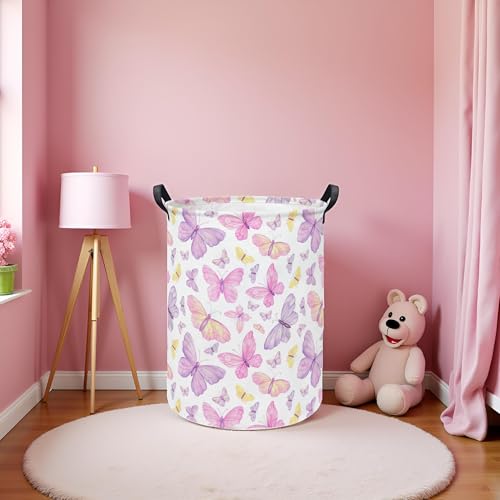 LATOGHIVE Baby Laundry Hamper kids laundry Basket Waterproof Storage Bin for Bedroom Toy Clothes Organizer Basket Woodland Animals Room Décor(Pink Butterfly) - Image 5