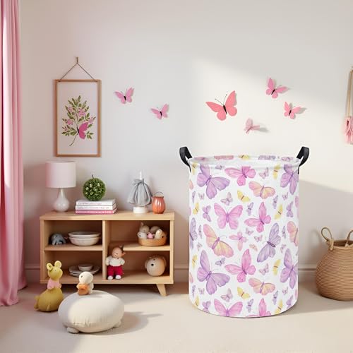 LATOGHIVE Baby Laundry Hamper kids laundry Basket Waterproof Storage Bin for Bedroom Toy Clothes Organizer Basket Woodland Animals Room Décor(Pink Butterfly) - Image 3