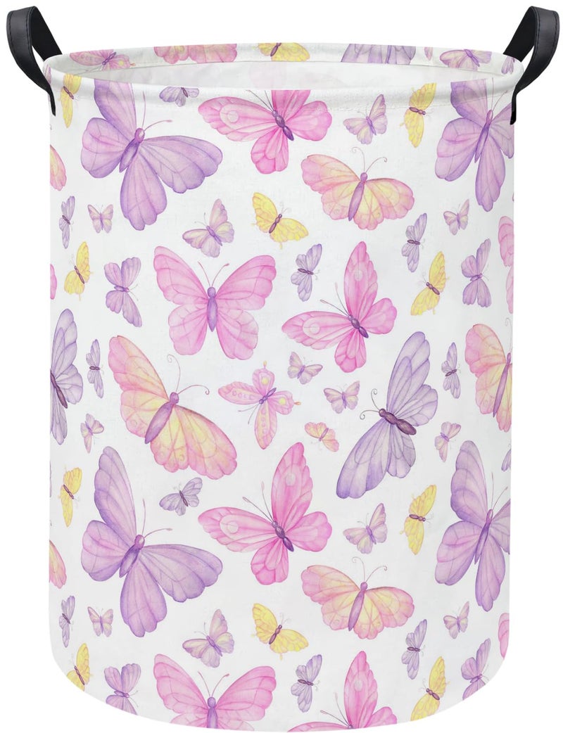 LATOGHIVE Baby Laundry Hamper kids laundry Basket Waterproof Storage Bin for Bedroom Toy Clothes Organizer Basket Woodland Animals Room Décor(Pink Butterfly) - Image 1
