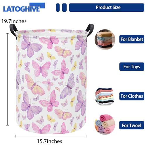 LATOGHIVE Baby Laundry Hamper kids laundry Basket Waterproof Storage Bin for Bedroom Toy Clothes Organizer Basket Woodland Animals Room Décor(Pink Butterfly) - Image 2