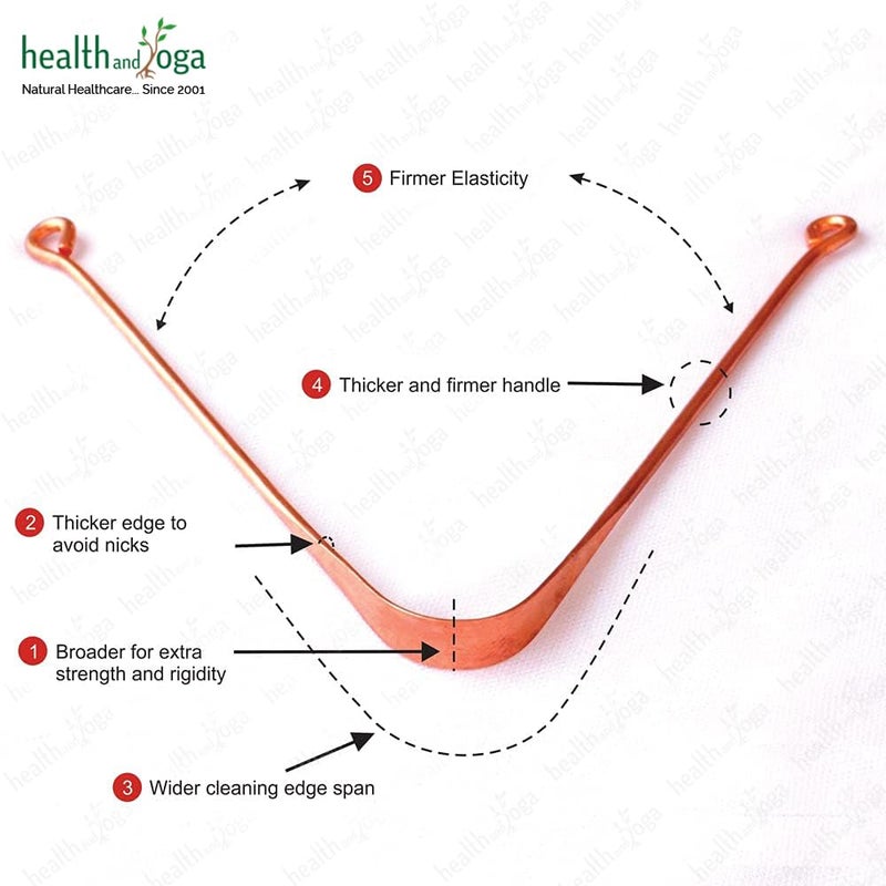 HealthAndYoga® qSwipe Lite Copper Tongue Cleaner (Regular Pack of 1) - Removes Bad breath & Plaque, Improves taste- Flexible, Smooth, Lightweight - Curved ends provide good grip - Oral healthcare tool - Image 2