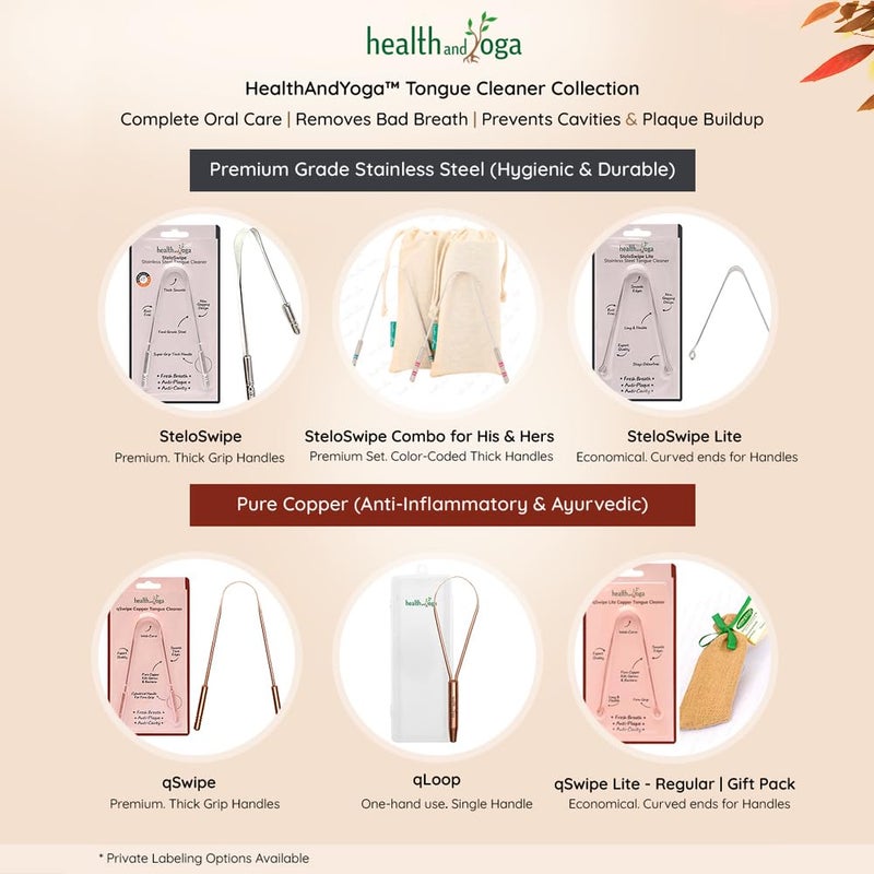 HealthAndYoga® qSwipe Lite Copper Tongue Cleaner (Regular Pack of 1) - Removes Bad breath & Plaque, Improves taste- Flexible, Smooth, Lightweight - Curved ends provide good grip - Oral healthcare tool - Image 4