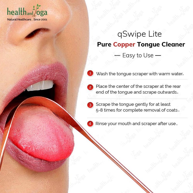 HealthAndYoga® qSwipe Lite Copper Tongue Cleaner (Regular Pack of 1) - Removes Bad breath & Plaque, Improves taste- Flexible, Smooth, Lightweight - Curved ends provide good grip - Oral healthcare tool - Image 3