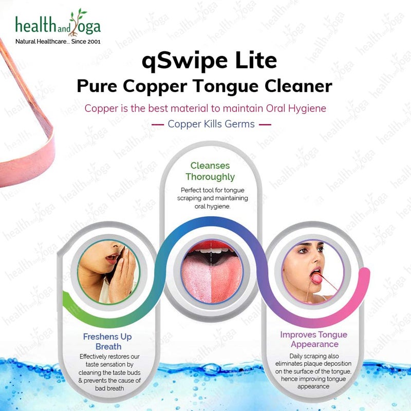 HealthAndYoga® qSwipe Lite Copper Tongue Cleaner (Regular Pack of 1) - Removes Bad breath & Plaque, Improves taste- Flexible, Smooth, Lightweight - Curved ends provide good grip - Oral healthcare tool - Image 5