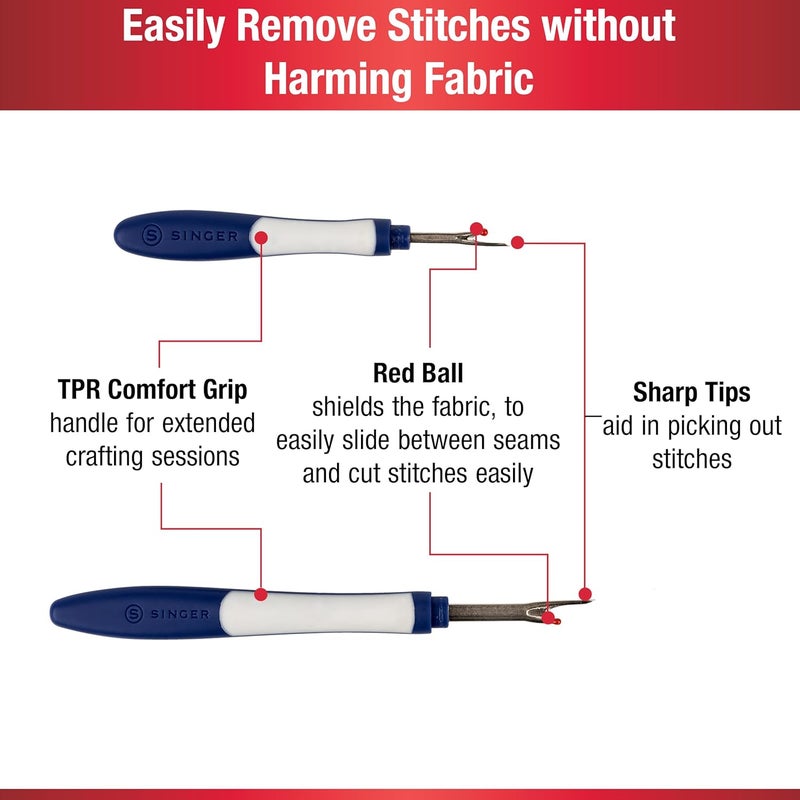 SINGER Comfort Grip Seam Ripper, Blue/White 2 Piece - Image 2