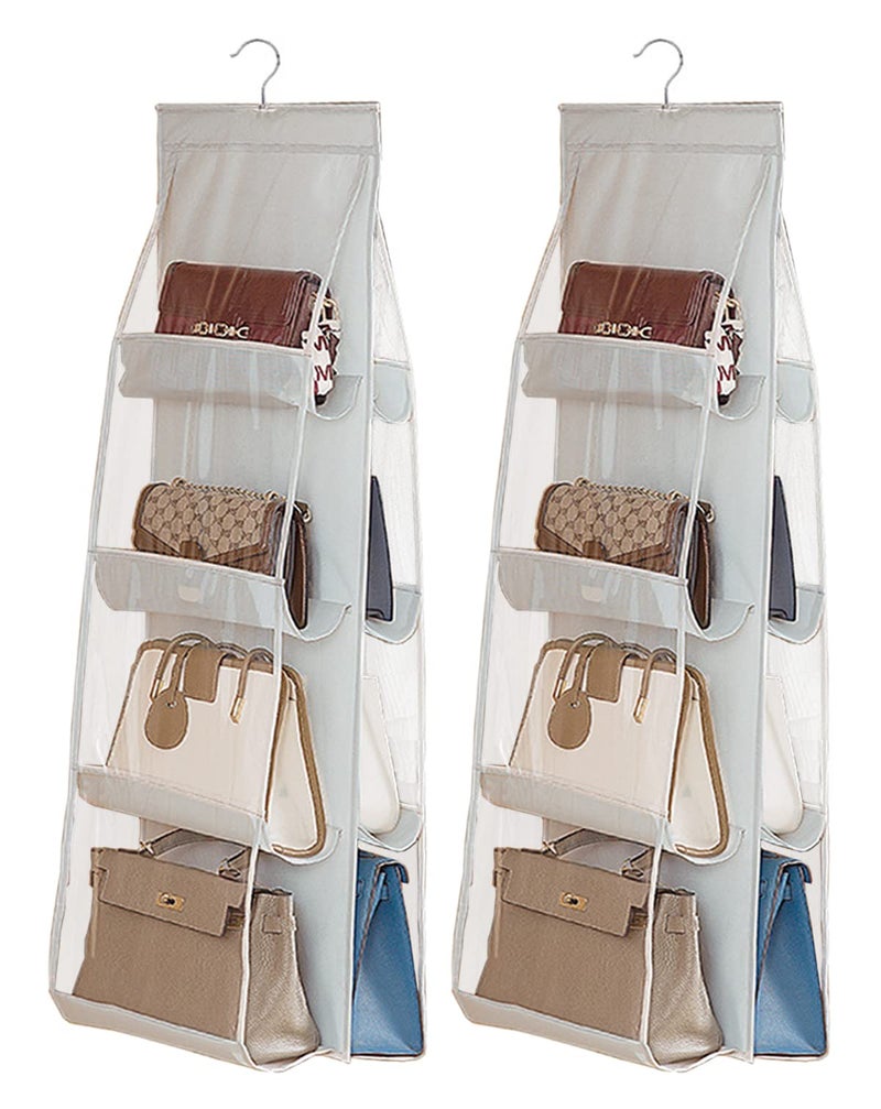 AARAINBOW 2 Packs Hanging Handbag Purse Organizer for Closet 8 Pockets Space Saving Purse Storage Organizers Wardrobe Bag Organizer Pocketbook Organizer 457 L x 141W 2 Light Gray
