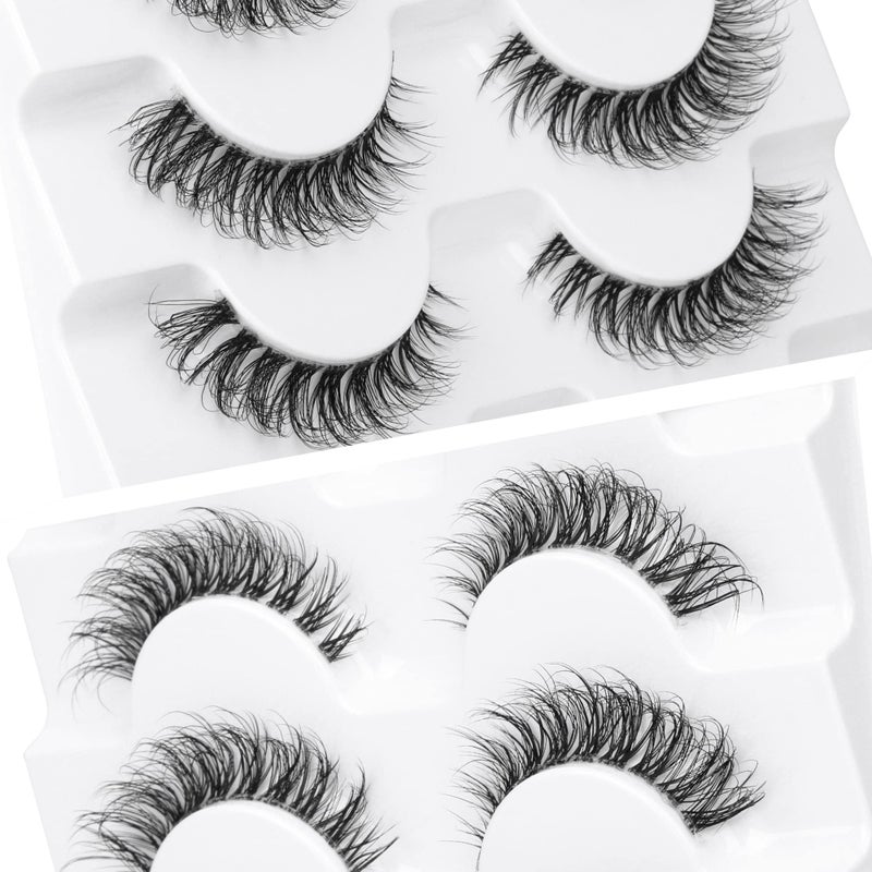 JIMIRE Demi-wispies Faux Mink Eyelashes with Clear Band Russian Strip Lashes Fluffy Natural Look Wispy Light 13MM Short False Eyelashes Invisible Small 3D Fake Lashs Pack 7 Pairs - Image 4