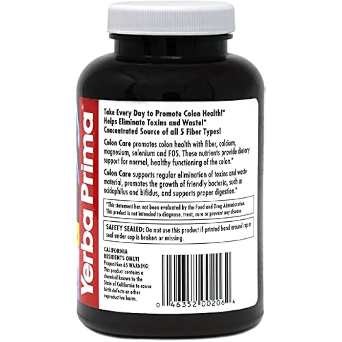 Yerba Prima Prebiotic Colon Care Capsules - 180 Count (Pack of 2), Gluten Free, Proudly Made in The USA, Non-GMO, Soluble & Insoluble Fiber, Supports A Healthy Functioning Colon - Image 3