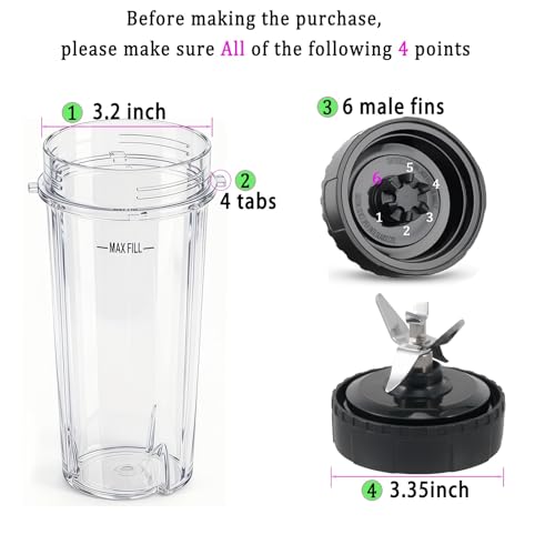 ABTER Replacement 6-Fin Male Blade and 16oz Cups for Nutri Ninja Blender,Only for BL660 BL663 BL740 BL770 BL771 BL772 BL773 BL780 (5-pack) - Image 2