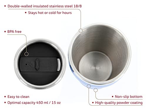 BRISA VW Collection - Insulated Stainless Steel Thermo Drinking Cup in VW Logo Design, Double-Walled (450ml/15.2 fl oz/Blue) - Image 2