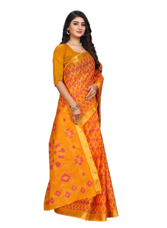 RATAN Pure Cotton Printed Mul Mul Saree for Women without Blouse Piece (BLR-2106_Yellow) - Image 5