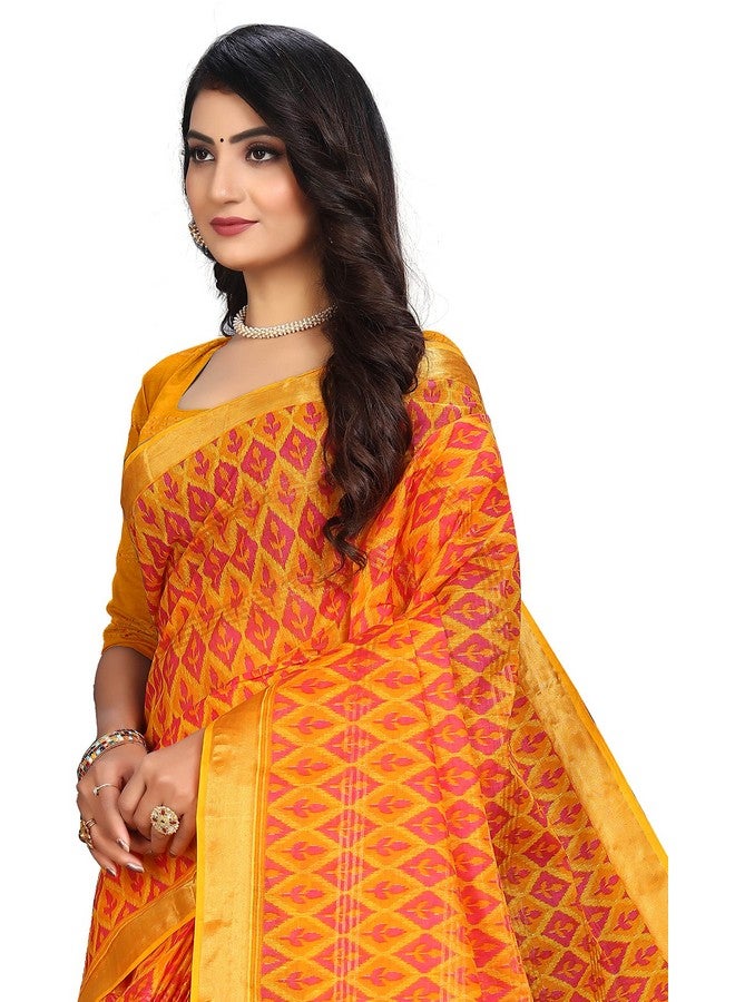 RATAN Pure Cotton Printed Mul Mul Saree for Women without Blouse Piece (BLR-2106_Yellow) - Image 4