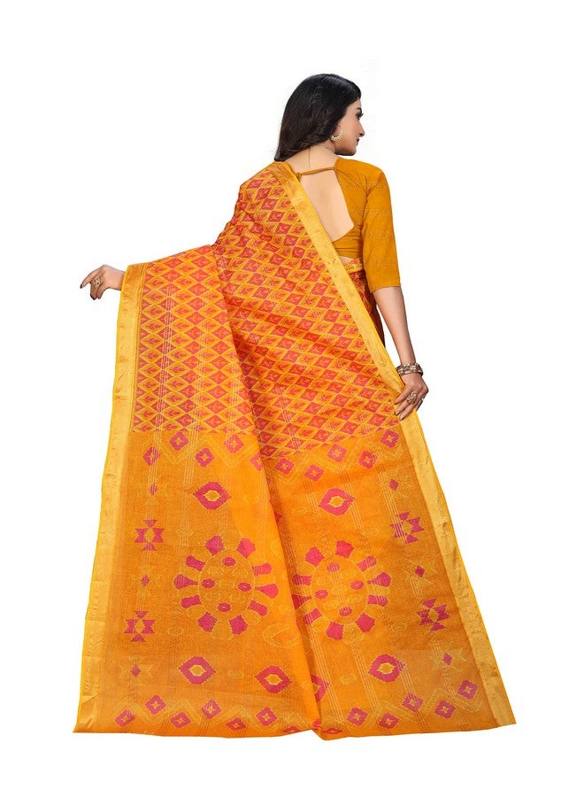RATAN Pure Cotton Printed Mul Mul Saree for Women without Blouse Piece (BLR-2106_Yellow) - Image 2