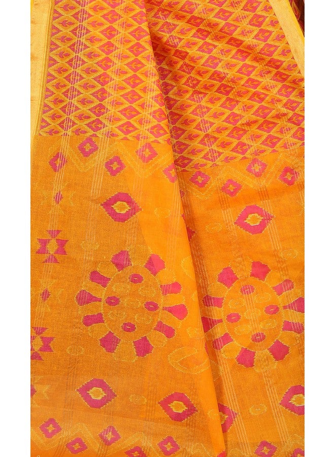 RATAN Pure Cotton Printed Mul Mul Saree for Women without Blouse Piece (BLR-2106_Yellow) - Image 3