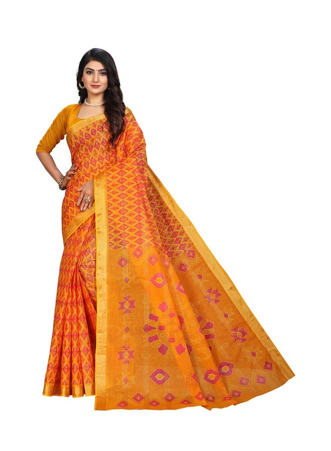 RATAN Pure Cotton Printed Mul Mul Saree for Women without Blouse Piece (BLR-2106_Yellow) - Image 1