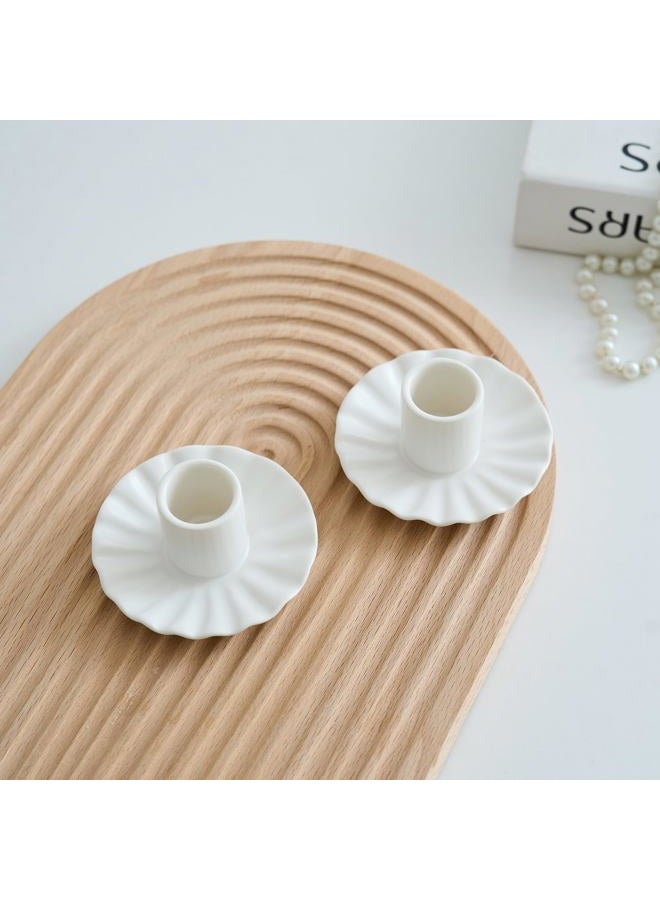 VIRFONOR Ceramic Taper Candle Holders,Vintage Candlestick Holder Centerpieces for Home Wedding Decoration, Housewarming Gifts,Pack of 2 (Round B Style) - Image 2