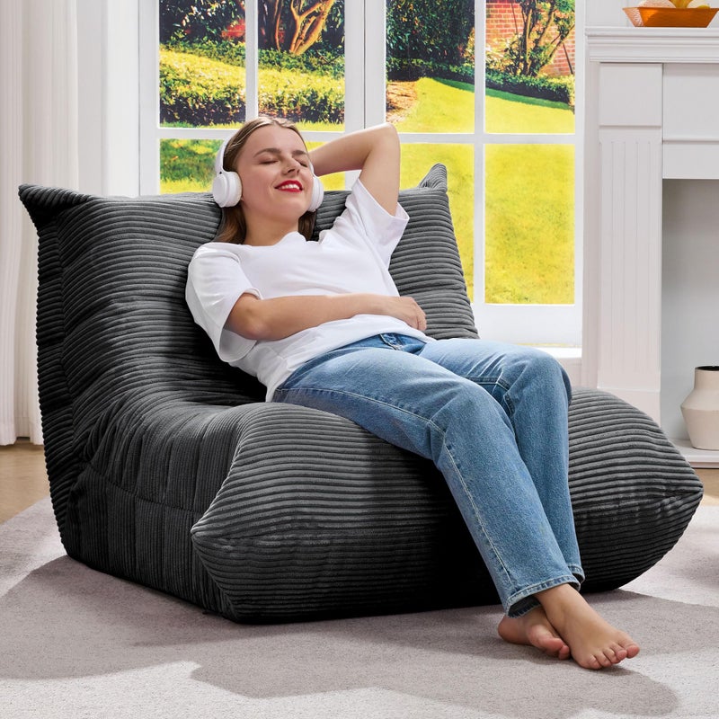 Hobestluk Bean Bag Chairs for Adults Giant Bean Bag Chair Memory Foam BeanBag Chair Bean Bag Sofa with Filler Faux Fur Fireside Beanbags Lazy Sofa for Living Room Bedroom Office (Grey Corduroy, Single) - Image 3