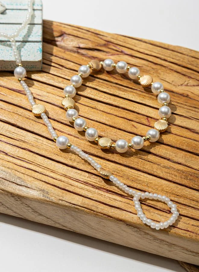 تايك تو Set of 2 - Pearl Beaded Anklet