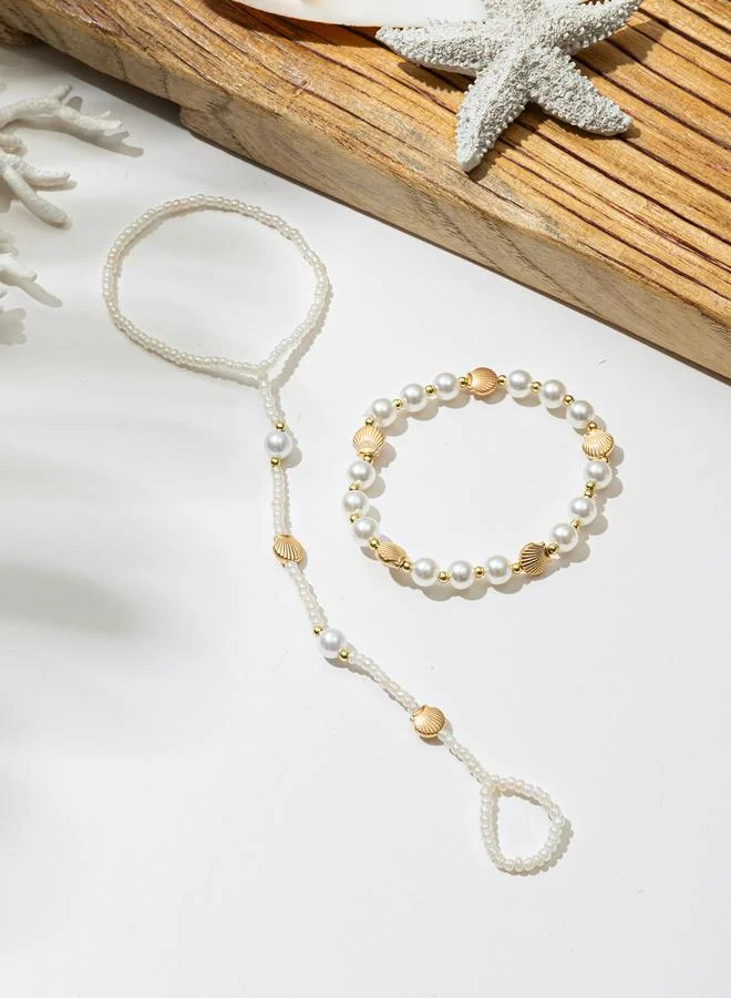 Take Two  Set of 2 - Pearl Beaded Anklet for Women | Best Price UAE
