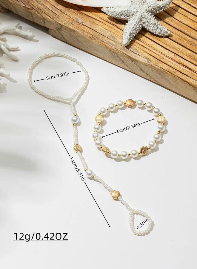Take Two  Set of 2 - Pearl Beaded Anklet for Women | Best Price UAE
