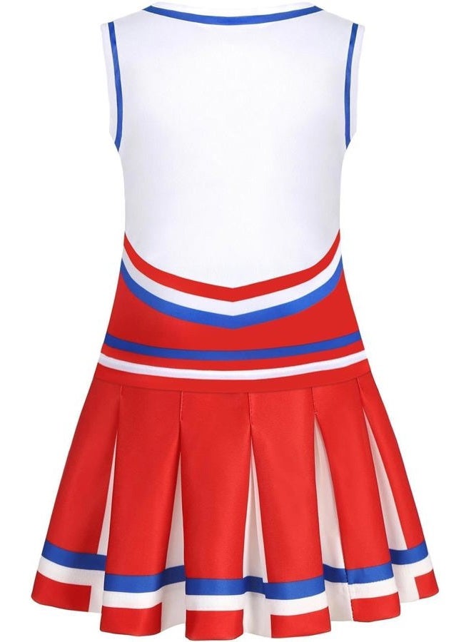 Costumerry Cheerleader Costume for Girls Cheerleading Outfit with Pom Poms Halloween Party Dress Up (8-9 Years) - Image 3
